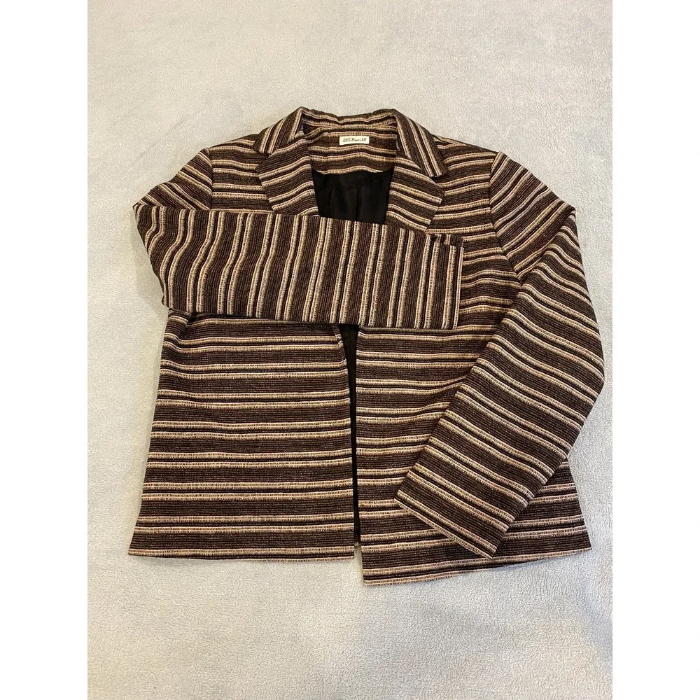 Ann May Womens Blazer Jacket Size M 100% Woven Silk Brown Bronze Open‎ Front
